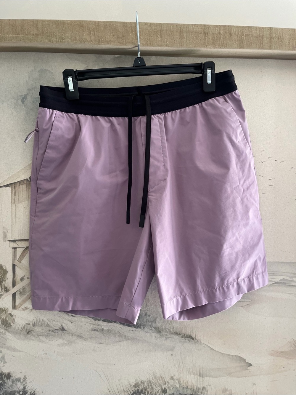 BR Men’s Light Lavender Drawstring Waist Shorts with Black Waistband